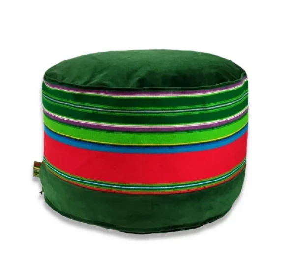 Pufa aksamitna folk 60cm zielona z pasiakiem