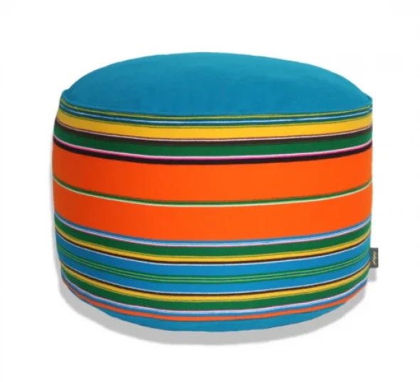 Pufa wełniana folk 60cm pomarańczowo-turkusowa