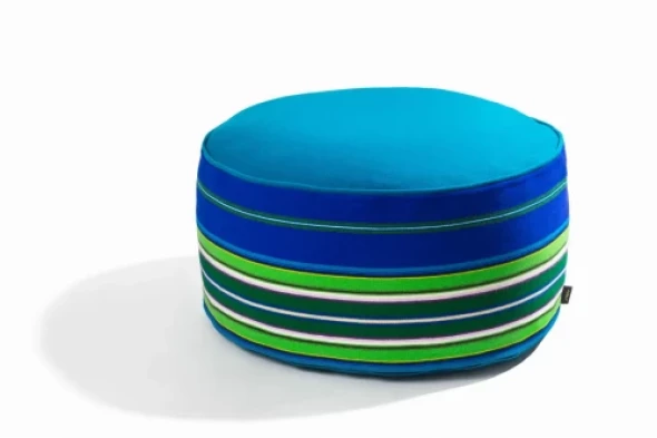 Pufa wełniana folk 80cm niebieska