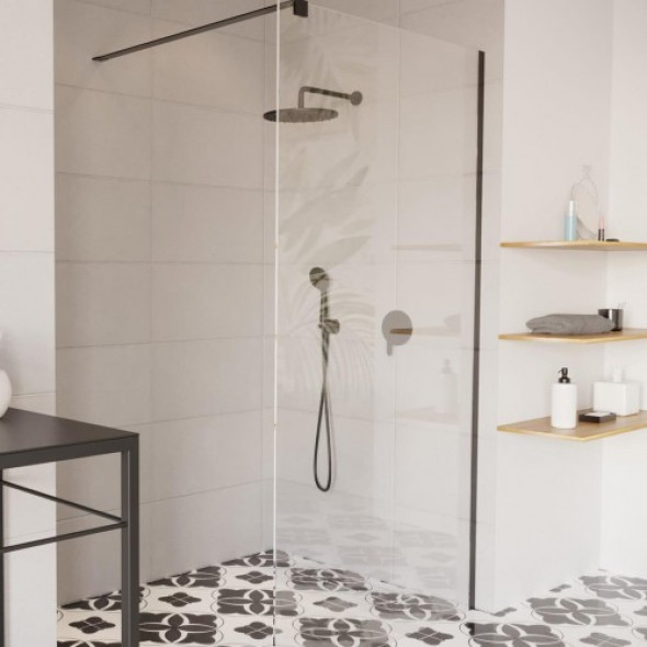 MASSI Kabina prysznicowa WALK IN FIX 100 BLACK MSKP-FA1021-100-BL