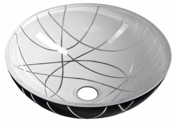 Sapho MURANO LINEA, umywalka szklana okrągła 40x14cm, czarna/biała AL5318-13