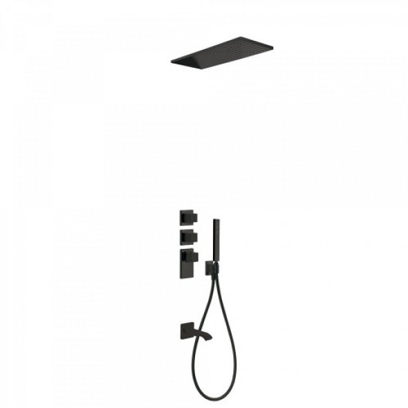 Tres BLOCK SYSTEM COLORS Zestaw wannowo-natryskowy z baterią termostatyczną podtynkową czarny mat 206.253.01.NM