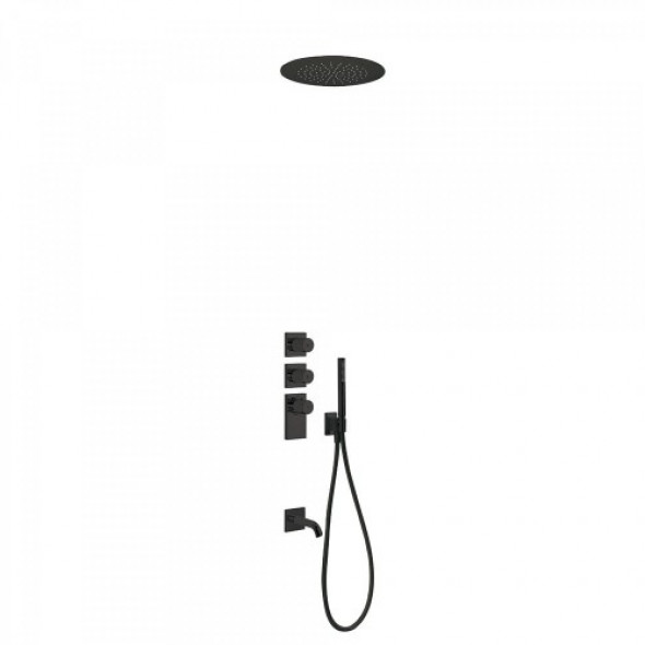 Tres BLOCK SYSTEM COLORS Zestaw wannowo-natryskowy z baterią termostatyczną podtynkową czarny mat 206.353.02.NM