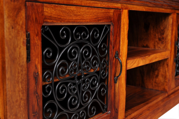Kolonialna komoda rtv z litego drewna - Kolekcja Metalwork