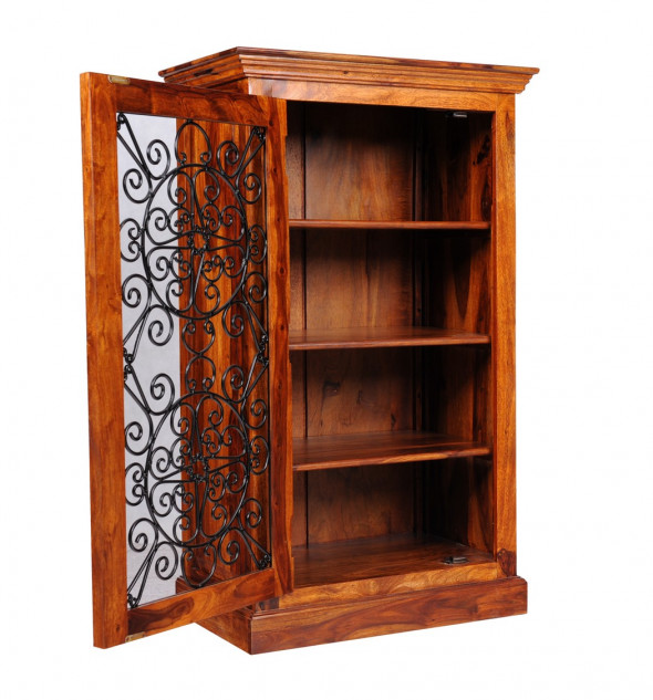 Kolonialna komoda z litego drewna z metaloplastyką MET-03 - Kolekcja Metalwork