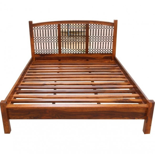 Proste łóżko z metaloplastyką MET-07 - Kolekcja METALWORK