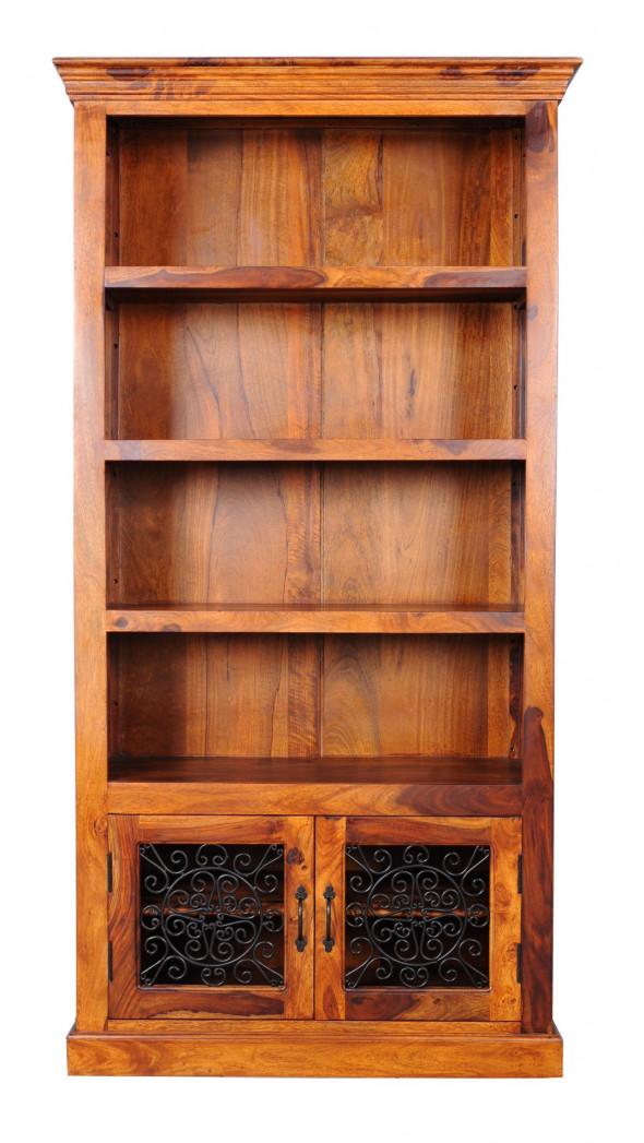 Regał z litego drewna z metaloplastyką MET-07 - Kolekcja Metalwork