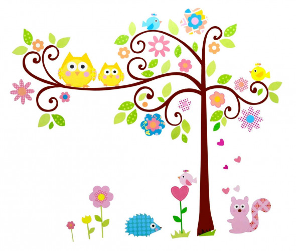 Naklejka na ścianę Drzewo, Sowy WS-0095