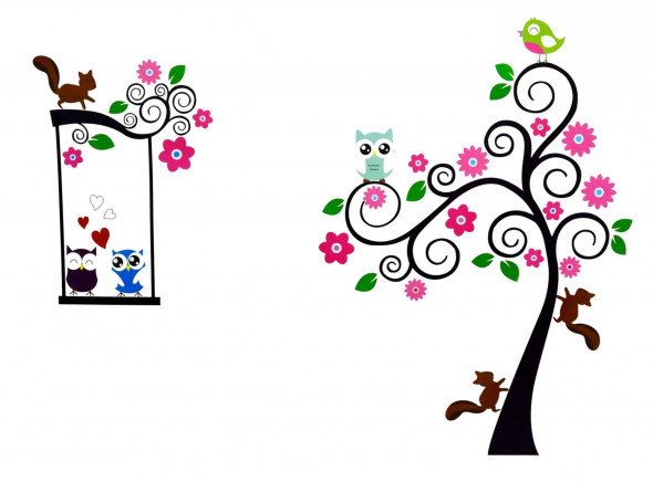 Naklejka na ścianę Drzewo, SOWY WS-0110