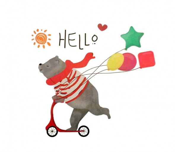 Naklejka na ścianę Miś hulajnoga balony WS-0360