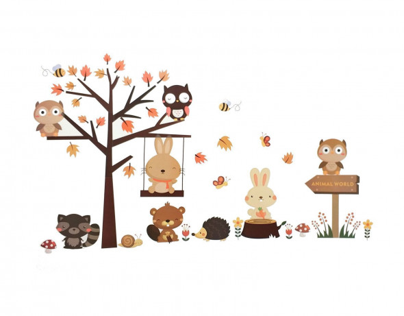 Naklejki na ścianę Drzewo Zwierzęta WS-0304