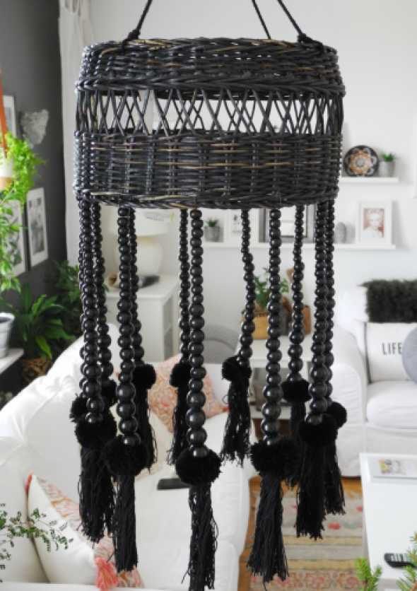 Abażur z koralikami w stylu boho BLACK