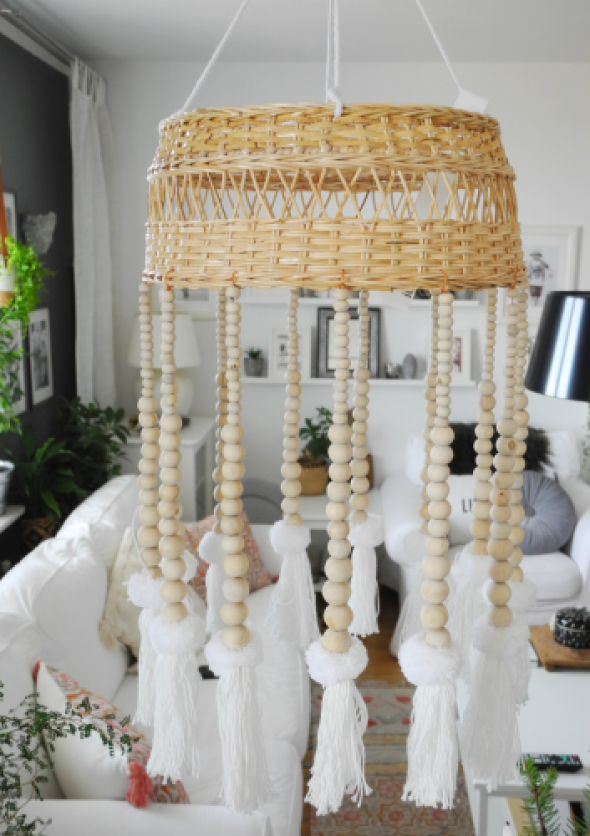 Abażur z koralikami w stylu boho NATURAL