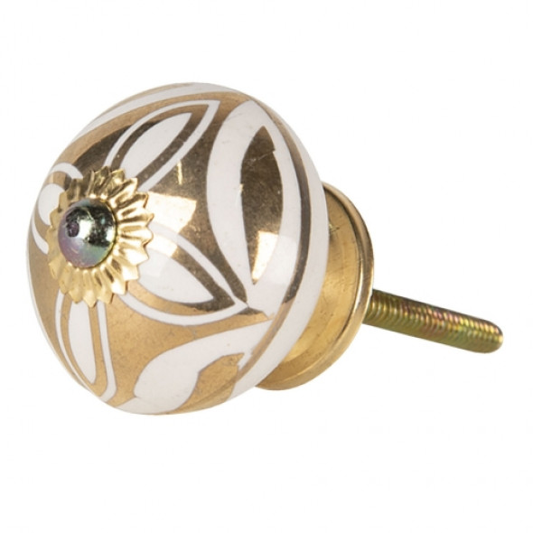 Gałka meblowa ceramiczna biało-złota Gold