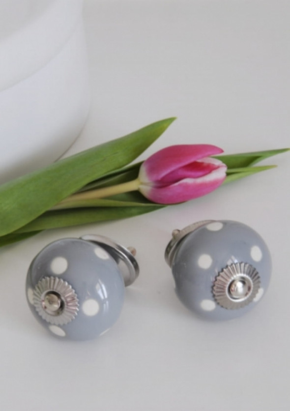 Gałka meblowa szara w białe groszki GREY DOT