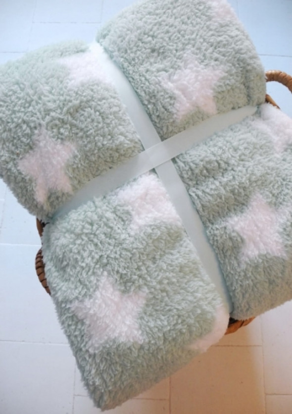 Koc miętowy w białe gwiazdki HARBOR (150x200cm)