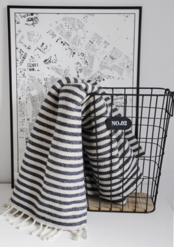 Koc w biało-niebieskie paski INDIGO STRIPES