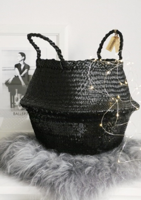 Kosz czarny naszywany cekinami BLACK SEQUIN