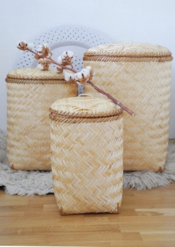 Kosze z wieczkiem NATURAL (3 szt)