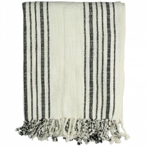 Pled bawełniany biało-czarny STRIPES 130x170 cm