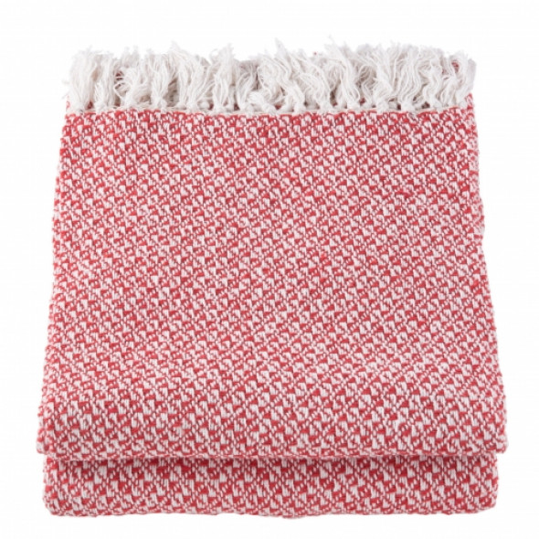 Pled bawełniany czerwony z frędzlami RED