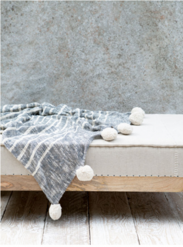 Pled boho z pomponami RUTNA GREY