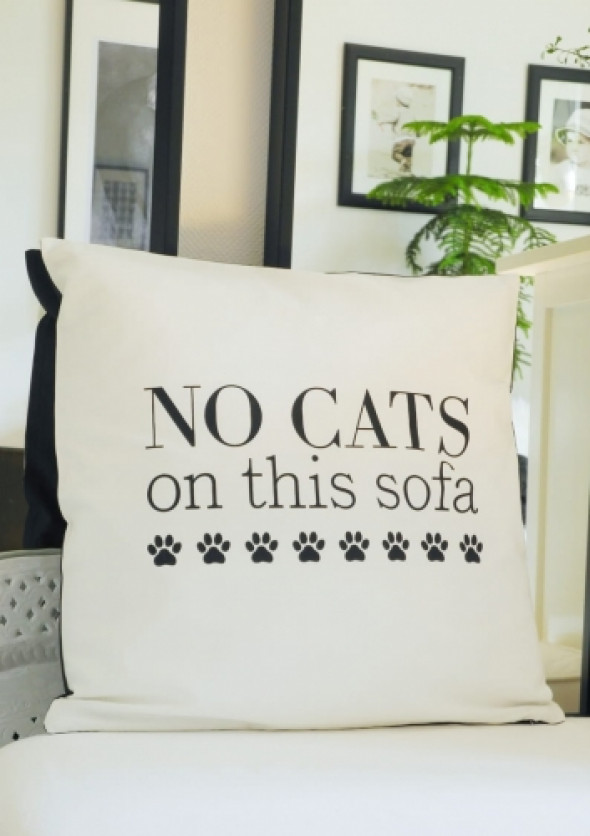 Poszewka biała z czarnym napisem NO CATS