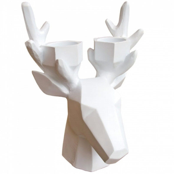 Świecznik biała geometryczna głowa rogacza WHITE DEER