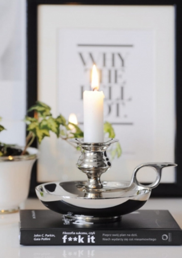 Świecznik lichtarz z uchwytem niklowany ELEGANCE