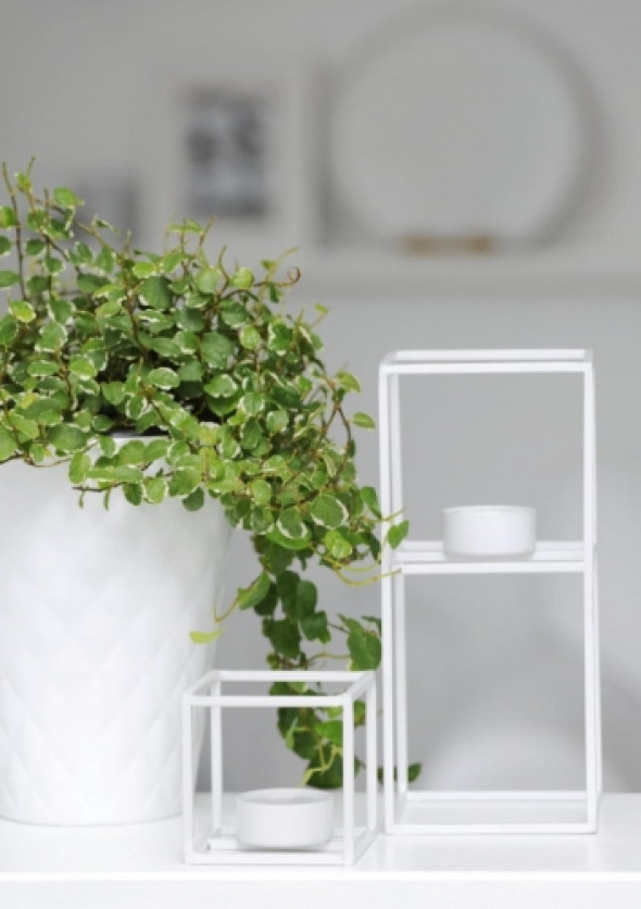 Świecznik skandynawski metalowy biały CUBIC WHITE S