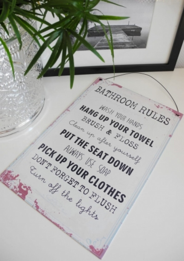 Szyld metalowy do łazienki BATHROOM RULES
