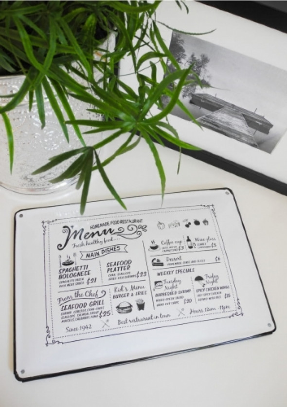 Szyld metalowy emaliowany do kuchni MENU