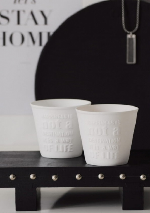 Tealight biały biscuit porcelanowy HAPPINESS
