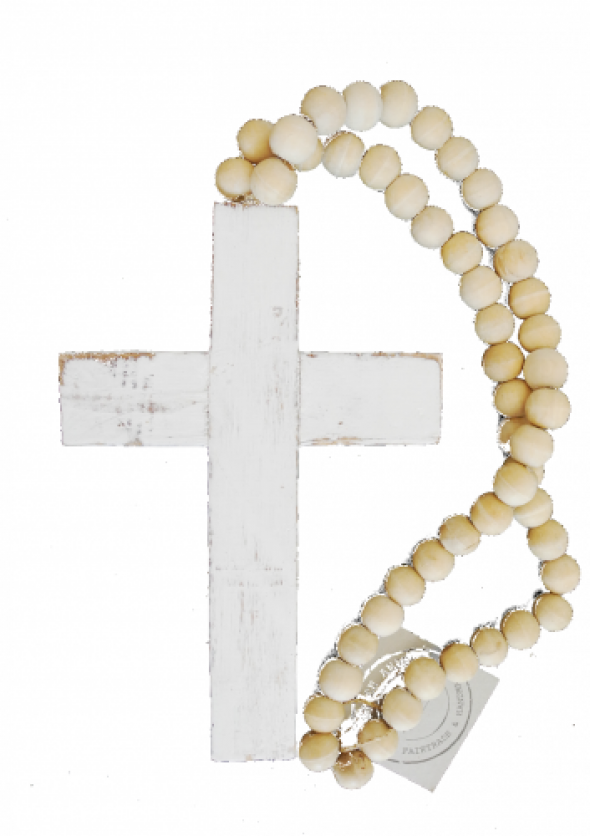 Zawieszka drewniane korale z krzyżem CROSS