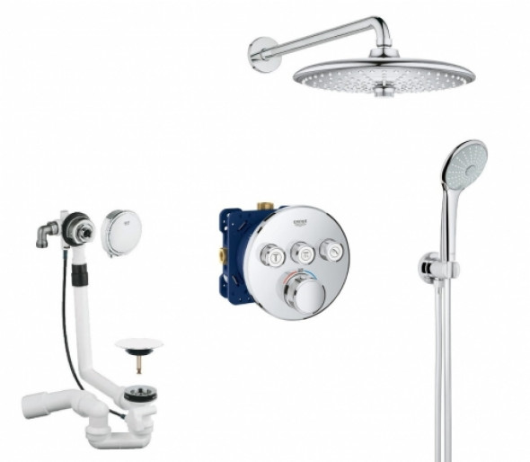 Grohe Grohtherm SmartControl komplet wannowy podtynkowy z napełnianiem, z termostatem i deszczownicą 260mm, ramię ścienne 380mm 290016ED