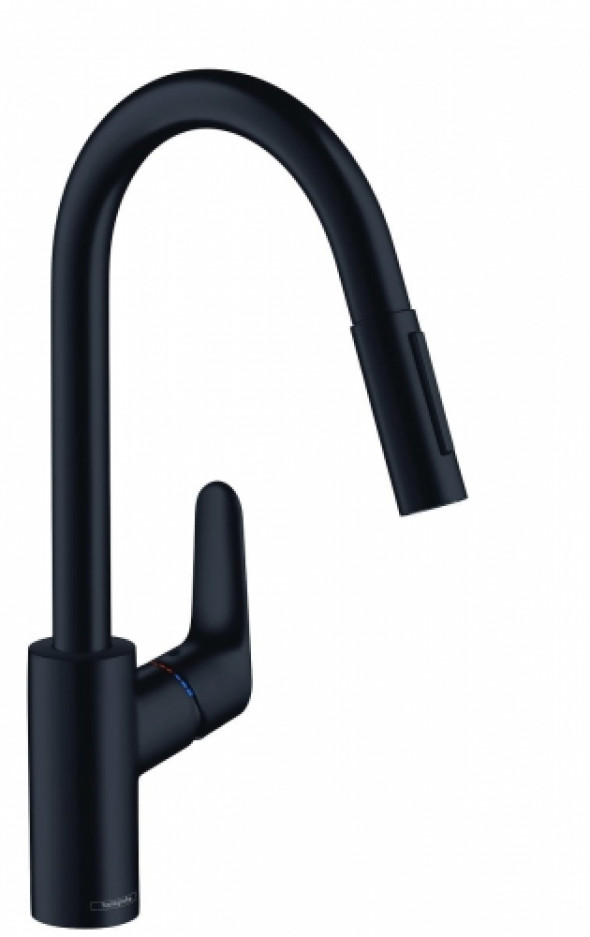 HansGrohe Focus M41 bateria zlewozmywakowa z wyciąganą wylewką, czarny mat 31815670