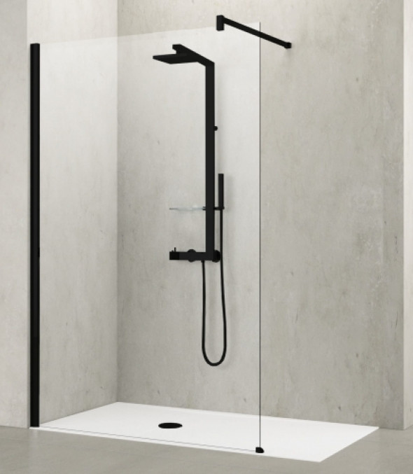 Novellini Kuadra H ścianka prysznicowa 70cm(67-70cm), czarny mat KUADH70-1H
