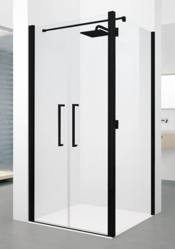 Novellini Young 2.0 2B+F2B kabina prysznicowa 100x100cm, profil czarny mat, szkło bezbarwne Y22B93Y2F2B97-1H