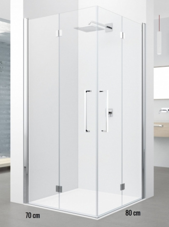 Novellini Young 2.0 2GS kabina prostokątna drzwi składane 70x80 cm, prawa, profil chrom, szkło bezbarwne Y22GS77LD-1K+Y22GS67LS-1K