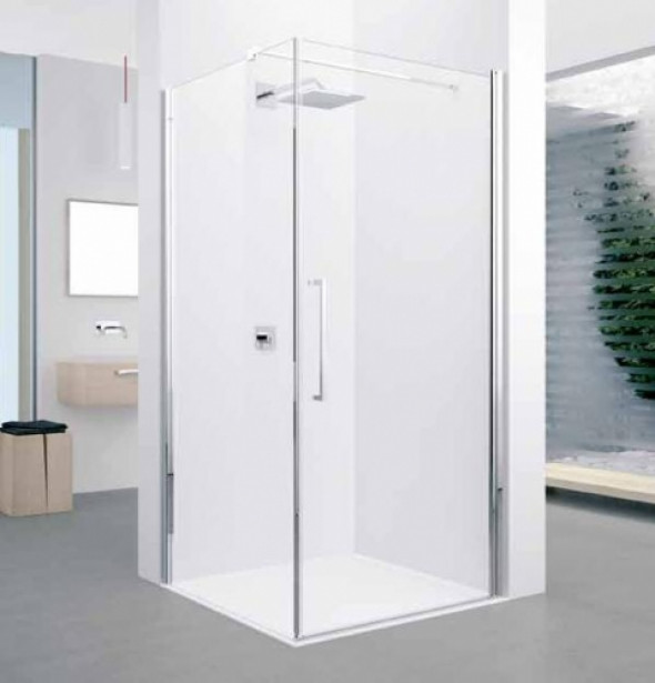 Novellini Young 2.0 G+F kabina kwadratowa drzwi skrzydłowe 80cm, profil chrom, szkło bezbarwne Y2G79-1K+Y2FG79-1K
