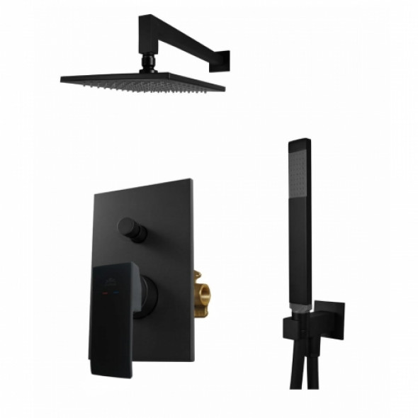 Paffoni Elle Black zestaw prysznicowy podtynkowy z deszczownicą 30x30cm, czarny mat EL015ZSC3E.NO