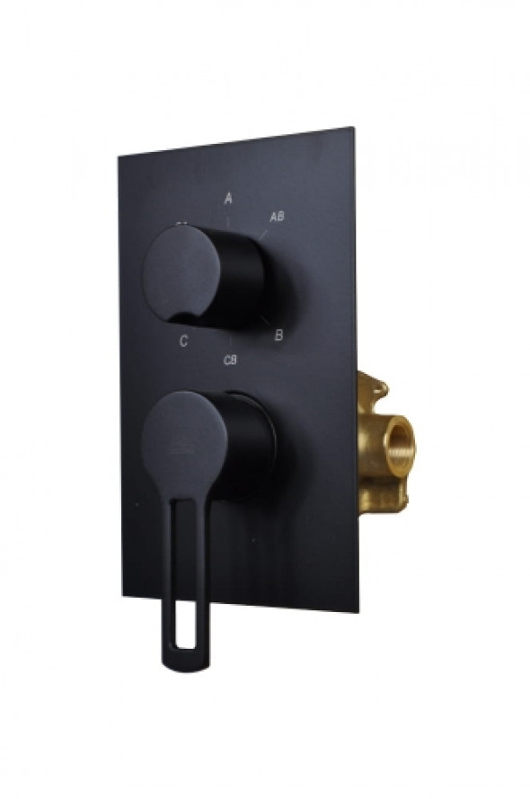 Paffoni Ringo Black bateria podtynkowa 3 drożna, czarny mat RIN019NO