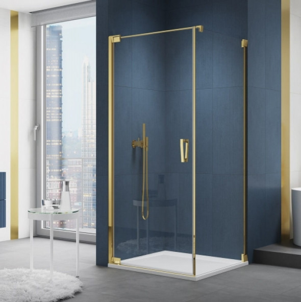 Sanswiss Cadura kabina kwadratowa 80x80cm, lewa, drzwi wahadłowe, profil złoty, szkło bezbarwne CA1CG080CAT10801207