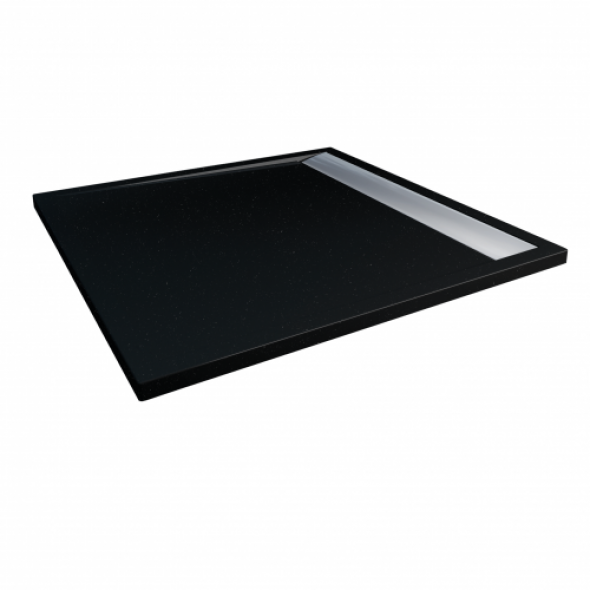 Sanswiss ILA brodzik kwadratowy 80x80cm, czarny granit, odpływ srebrny połysk WIQ08050154