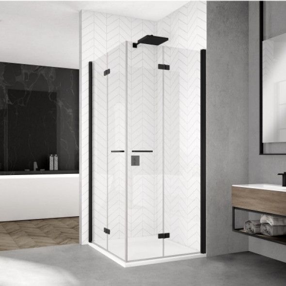 Sanswiss Solino black kabina kwadratowa 80x80cm, drzwi składane, profile czarny mat, szkło bezbarwne SOLF1G0800D08000607