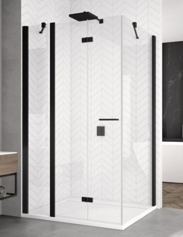 Sanswiss Solino black kabina prostokątna 120x90cm lewa, drzwi składane ze ścianką stałą w linii, profil czarny mat, szkło bezbarwne SOLF13G1200SOLT109