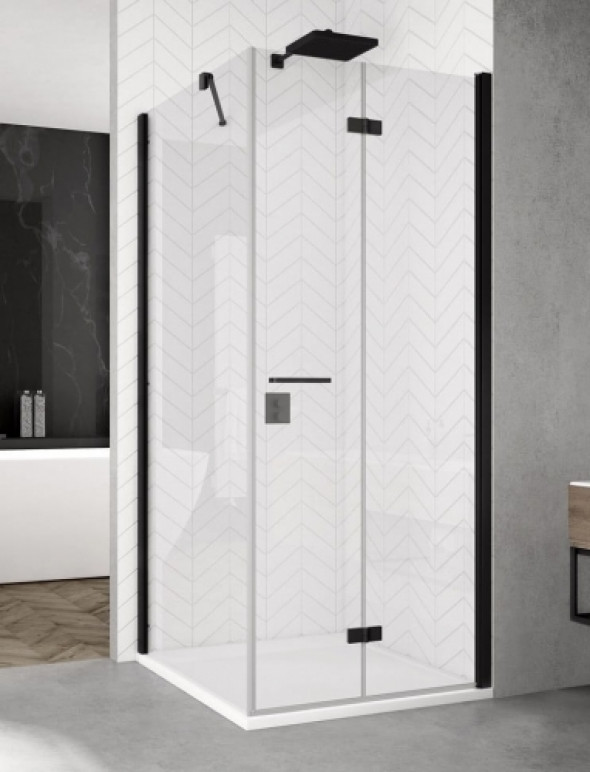 Sanswiss Solino black kabina prostokątna 120x90cm prawa, drzwi składane, profil czarny mat, szkło bezbarwne SOLF1D1200SOLT109000607