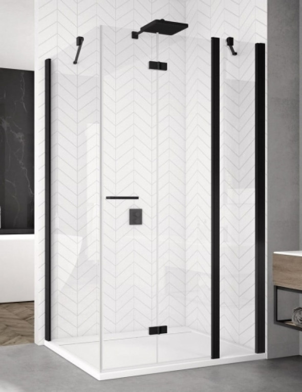 Sanswiss Solino black kabina prostokątna 120x90cm prawa, drzwi składane ze ścianką stałą w linii, profil czarny mat, szkło bezbarwne SOLF13D1200SOLT10