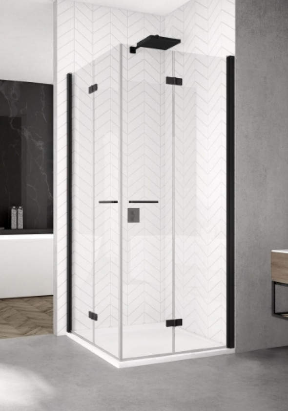 Sanswiss Solino black kabina prostokątna 90x80cm, drzwi składane, profile czarny mat, szkło bezbarwne SOLF1G0900D08000607