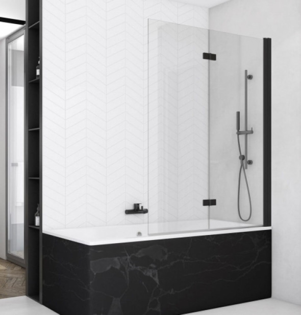 Sanswiss Solino black parawan nawannowy 2-częściowy 90cm, prawy, profil czarny mat, szkło bezbarwne SOLB2D0900607